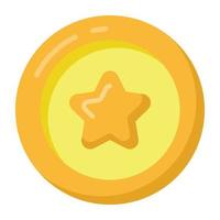 una moneda estrella para casino, icono plano vector