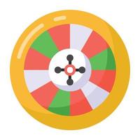 A type of lottery in casino, roulette wheel or wheel of fortune flat icon vector