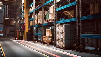 rows of shelves with boxes in warehouse video