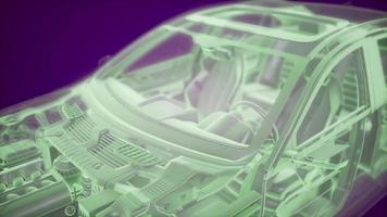 animação holográfica do modelo de carro 3d wireframe video