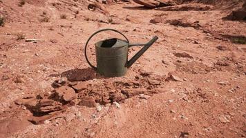 Beverage can in sand and rocks desert video