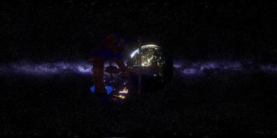 ISS in virtual reality 360 degree video. International Space Station Orbiting video