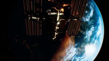 International Space Station in outer space over the planet Earth orbit video