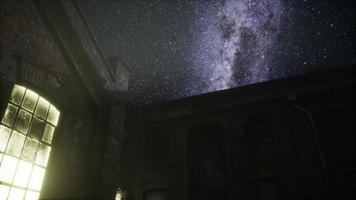 Milky Way stars above abandoned old fatory video