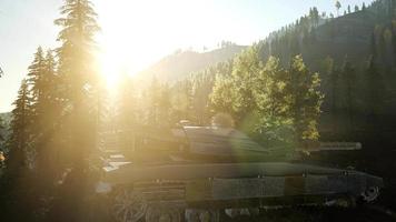 alter rostiger Tank im Wald bei Sonnenuntergang video