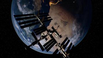 International Space Station in outer space over the planet Earth orbit video