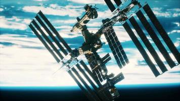 International Space Station over the earth Elements furnished by NASA video