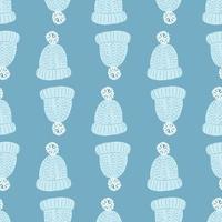 Winter seamless pattern with accessory hat ornament. Blue palette cozy artwork. vector