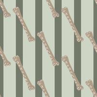 Hand drawn seamless horror pattern with beige dashes bones ornament. Grey striped background. vector