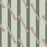 Hand drawn seamless horror pattern with beige dashes bones ornament. Grey striped background. vector