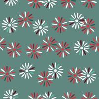 Seamless pattern spring season random abstract daisy flowers ornament. Turquoise background. vector