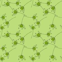 Meadow summer seamless pattern with green random yarrow flowers print. Pastel background. vector