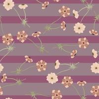 Vintage style seamless pattern with anemone flower shapes. Purple striped background. Random botany artwork. vector