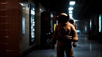 Astronaut at underground metro subway video