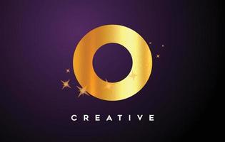 Gold O Letter Logo with Golden Glitter Stars and Gold Foil Texture Icon Vector