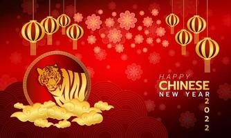 Chinese New Year year.tiger with gold cloud and lanterns red background, vector illustration