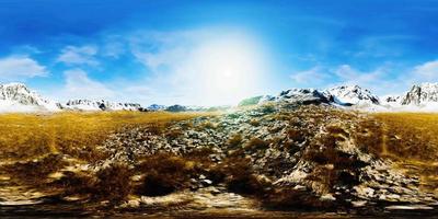 VR360-Blick auf schneebedeckte Gipfel und Täler in den sommerlichen Himalaya-Bergen video