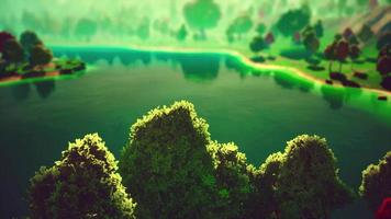 Cartoon grüne Waldlandschaft mit Bäumen und See video