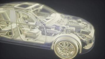 Holographic animation of 3D wireframe car model with engine video