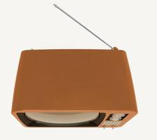 Old vintage orange analog television front view isolated on white background with antenna 3d image photo