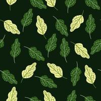 Forest nature seamless pattern with green and yellow light oak leaves. Dark background. Botanic backdrop. vector