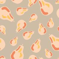 Random seamless pattern in pastel palette with pink pear shapes. Light grey background. vector