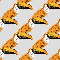 Orange bright toucan shapes seamless pattern in hand drawn style. Light grey background. vector