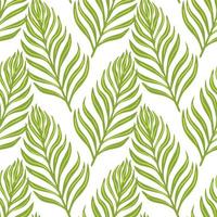 Isolated simple style seamless botany pattern with fern silhouettes ornament. White background. Green foliage. vector