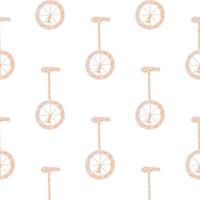 Isolated seamless pattern with pink bicycle circus silhouettes ornament. White background. vector