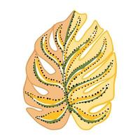 Decorative leaf monstera yellow on white background. Abstract sketch tropical leaf. vector