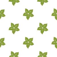 Isolated tropic flowers silhouettes seamless pattern in doodle style. Green ornament on white background. vector