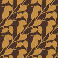 Vintage style seamless pattern with beige white eucalyptus shapes. Brown background. Autumn style. vector