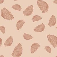 Organic palm leaf seamless pattern with hand drawn foliage print. Simple color background. Vector illustration for seasonal textile.