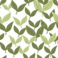 Pastel green leaf minimalistic ornament seamless pattern. White background. Isolated backdrop. Foliage print. vector