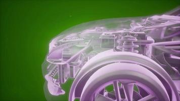 Holographic animation of 3D wireframe car model with engine video