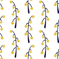 Isolated seamless pattern with yellow berries and branches. White background. Botanic artwork. vector