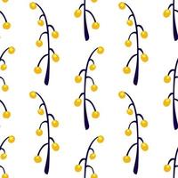 Isolated seamless pattern with yellow berries and branches. White background. Botanic artwork. vector