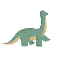 Cute brachiosaurus isolated on white background. Dinosaurs jurassic cartoon in doodle. vector