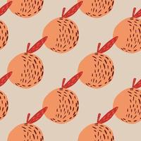 Orange apples seamless garden fruits pattern. Doodle simple shapes on grey background. vector