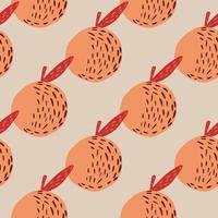 Orange apples seamless garden fruits pattern. Doodle simple shapes on grey background. vector