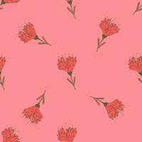 Random seamless pattern in minimalistic style with red flowers on pink background. vector