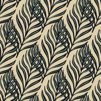 Outline seamless pattern with doodle fern foliage shapes print. Light beige background. Doodle design. vector