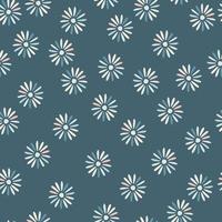 Nature seamless doodle pattern with abstract daisy flowers ornament. Blue pastel background. Random print. vector