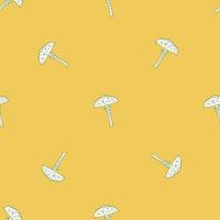 Minimalistic creative seamless pattern with outline mushroom shapes. Pastel yellow background. vector