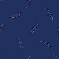 Seamless pattern Tiger shark dark blue background. Gray texture of marine fish for any purpose. vector