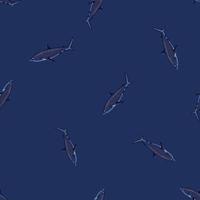 Seamless pattern Tiger shark dark blue background. Gray texture of marine fish for any purpose. vector