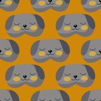 Dog head gray color geometric seamless pattern on dark yellow background. Children graphic design element for different purposes. vector