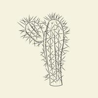 Stetsonia cactus isolated on light background. Wild cacti sketch. Engraving vintage style. vector