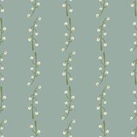 Minimalistic seamless pattern with green and white colored branches with berries. Blue background. vector
