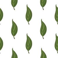 Nature seamless simple pattern with green leaves doodle elements. White background. vector